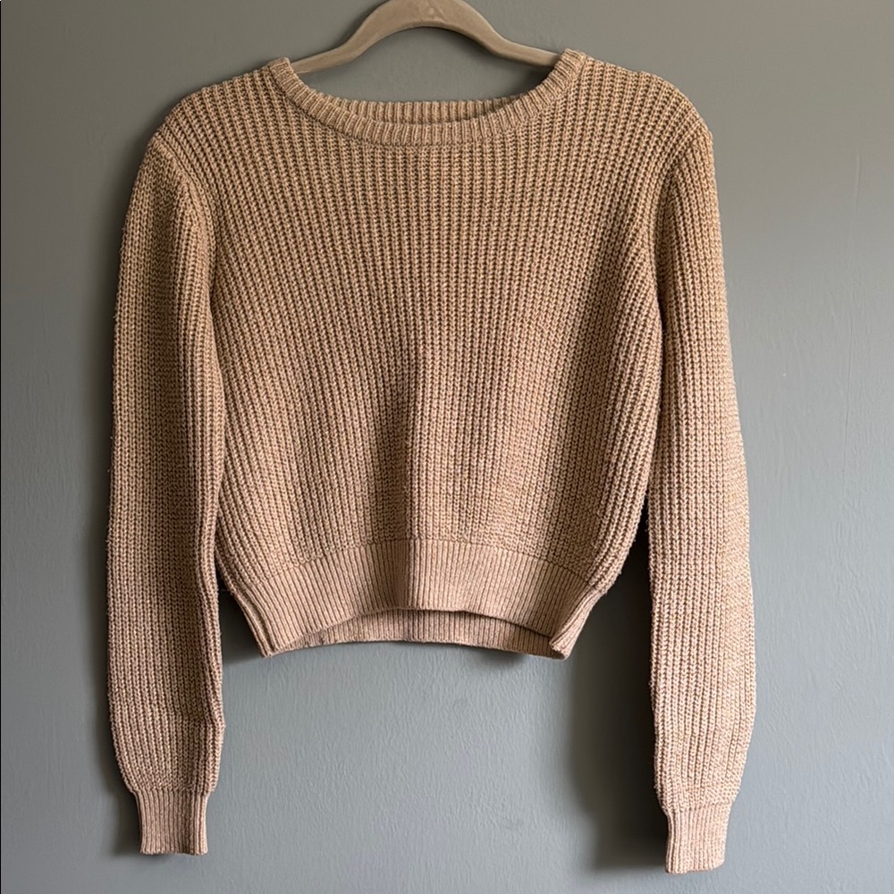 Forever 21 Gold Crew Neck Cropped Sweater